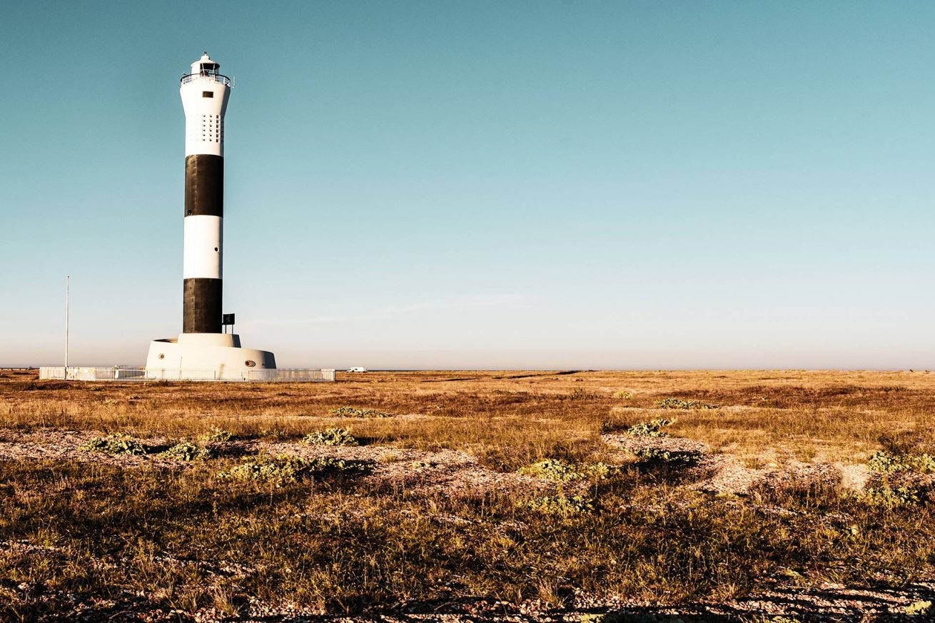 Striking view of Dungeness Lighthouse on the Kent coast